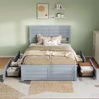 Twin Bed Frame with Headboard, Platform Bed with 4 Storage Drawers, Wood Bed Frame for Bedroom, Wood Slats Support, Grey 1