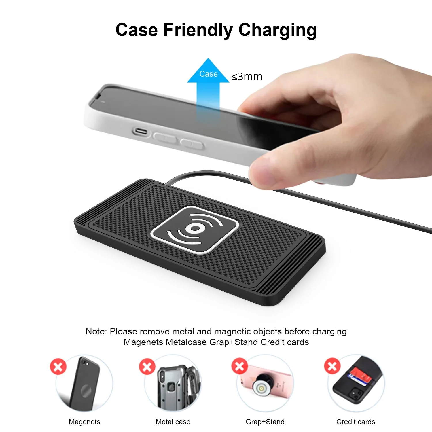 Universal Fast Charging Wireless Car Charger with Silicone Pad Stand