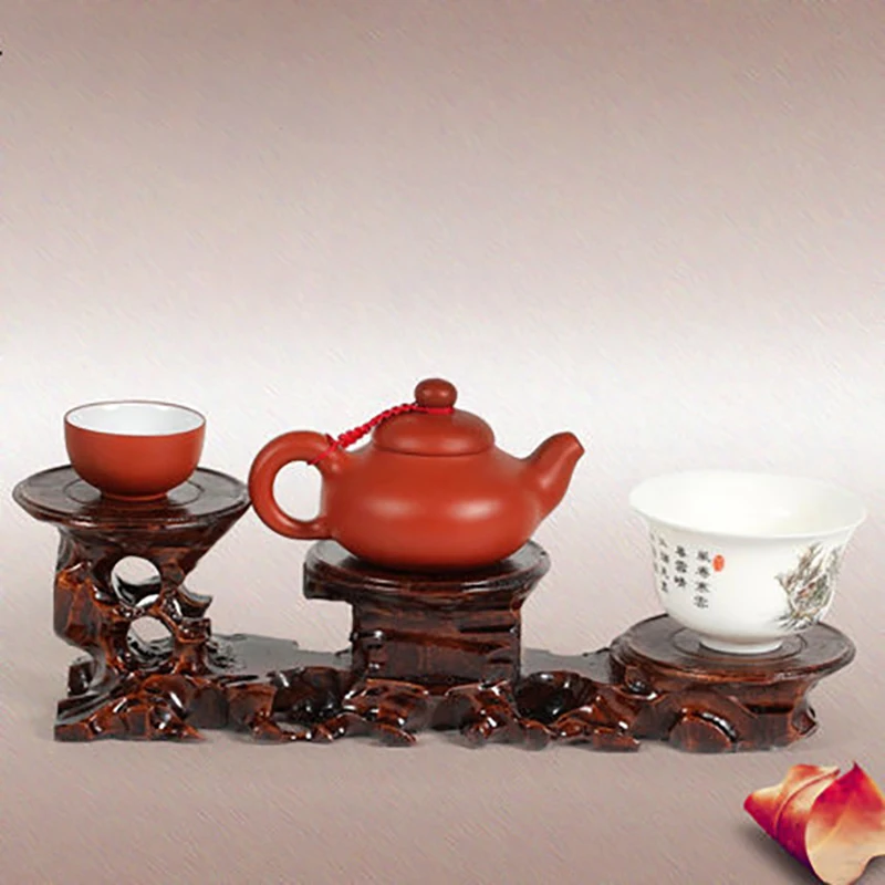 Retro Tea Table Teapot Cup Base, Vase Decoration, Solid Wood, Bonsai Statues, Stone Pedestal Display, Wooden Base Serving Tray