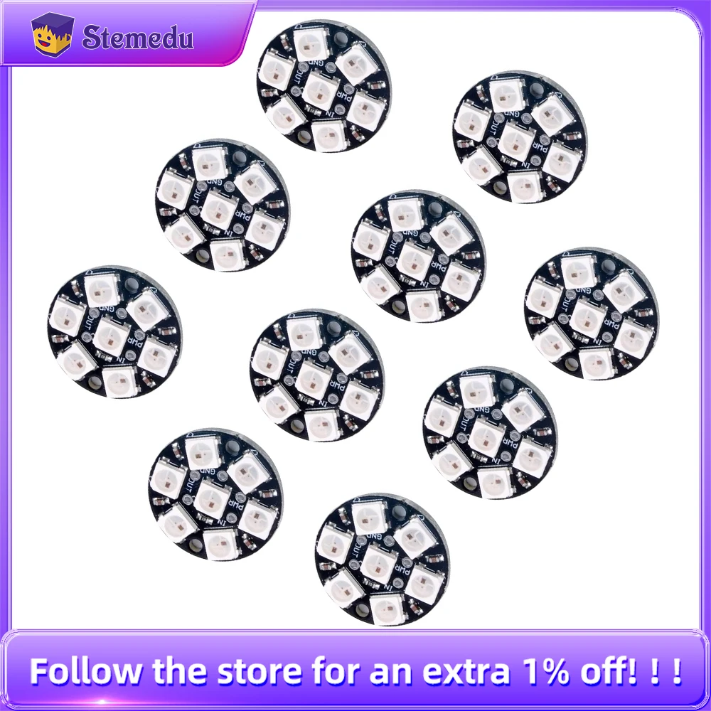 1/5/10PCS WS2812B 5050 RGB LED 링 램프(통합 드라이버 포함) Arduino/Raspberry Pi용 7비트 단일 와이어 제어