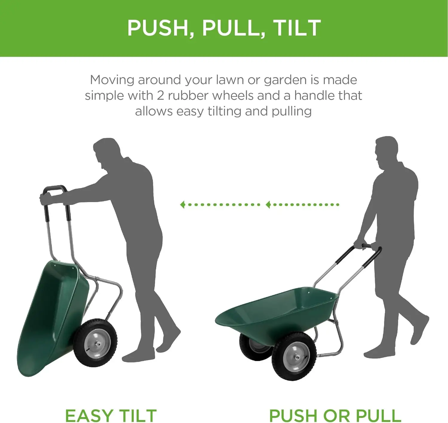 Best Choice Products Dual-Wheel Home Utility Yard Wheelbarrow Garden Cart w/Built-in Stand for Lawn, Gardening 4