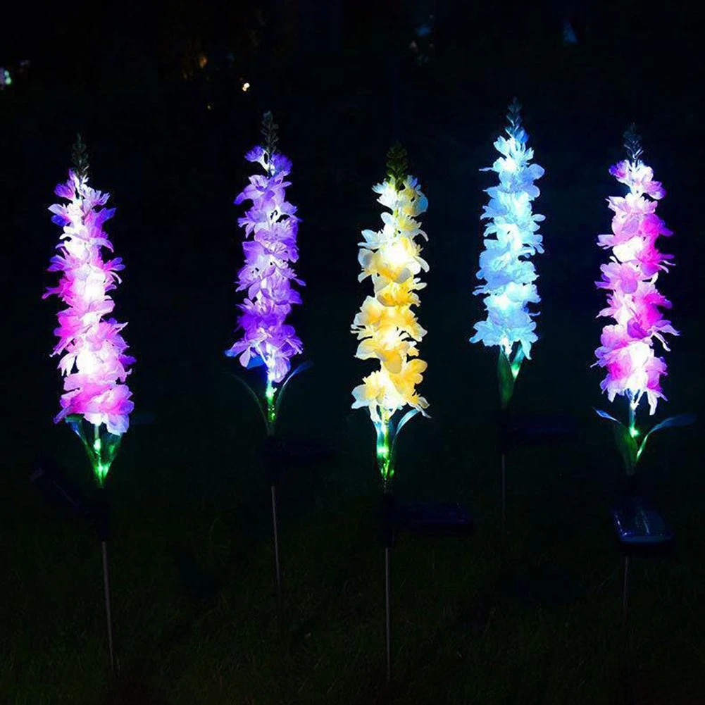 태양열 정원 조명, 다채롭고 따뜻한 빛, 태양 Delphinium 꽃 조명, 두 가지 조명 모드, 마당 장식 및 어머니 선물, 2 개, 4 개