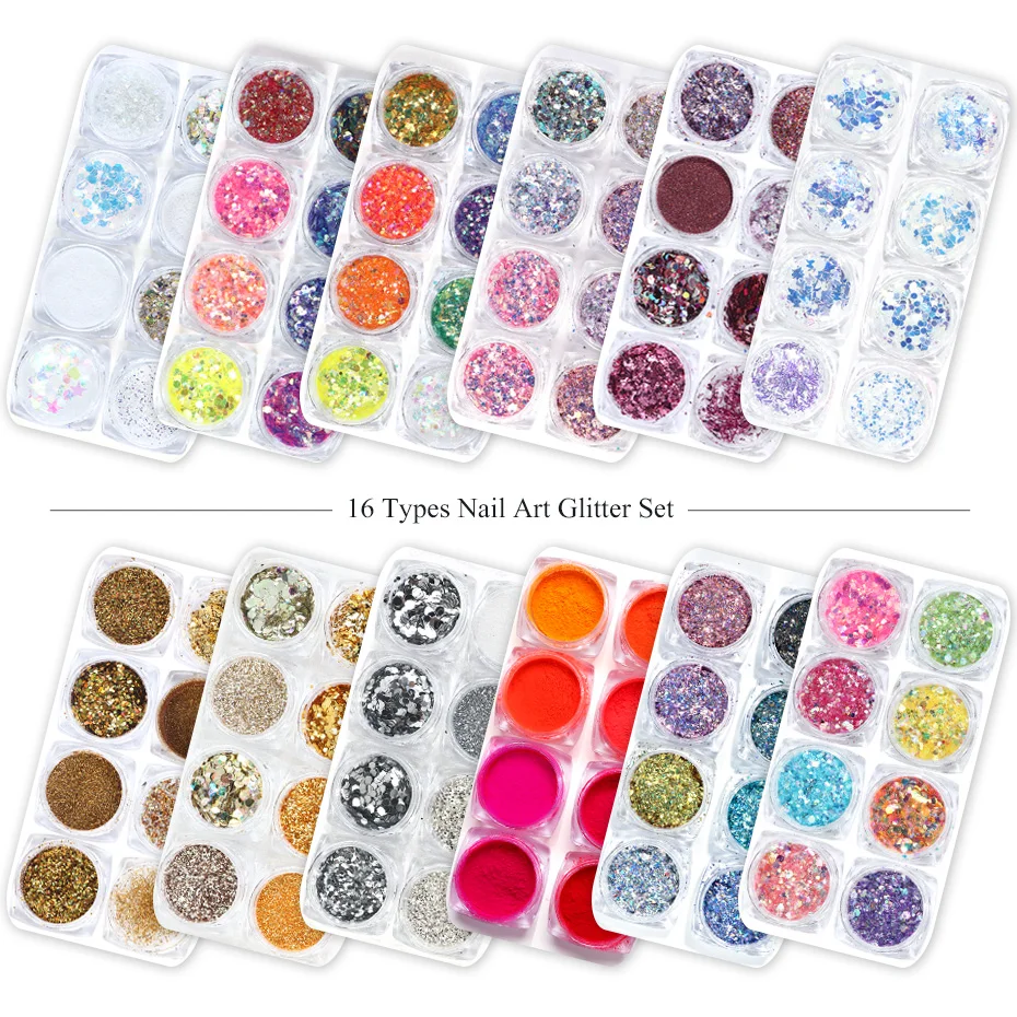 8pcs Shiny Mixed Nail Art Glitter Sparkly Paillette Chrome Dust Holographic Glitter Powder Tips