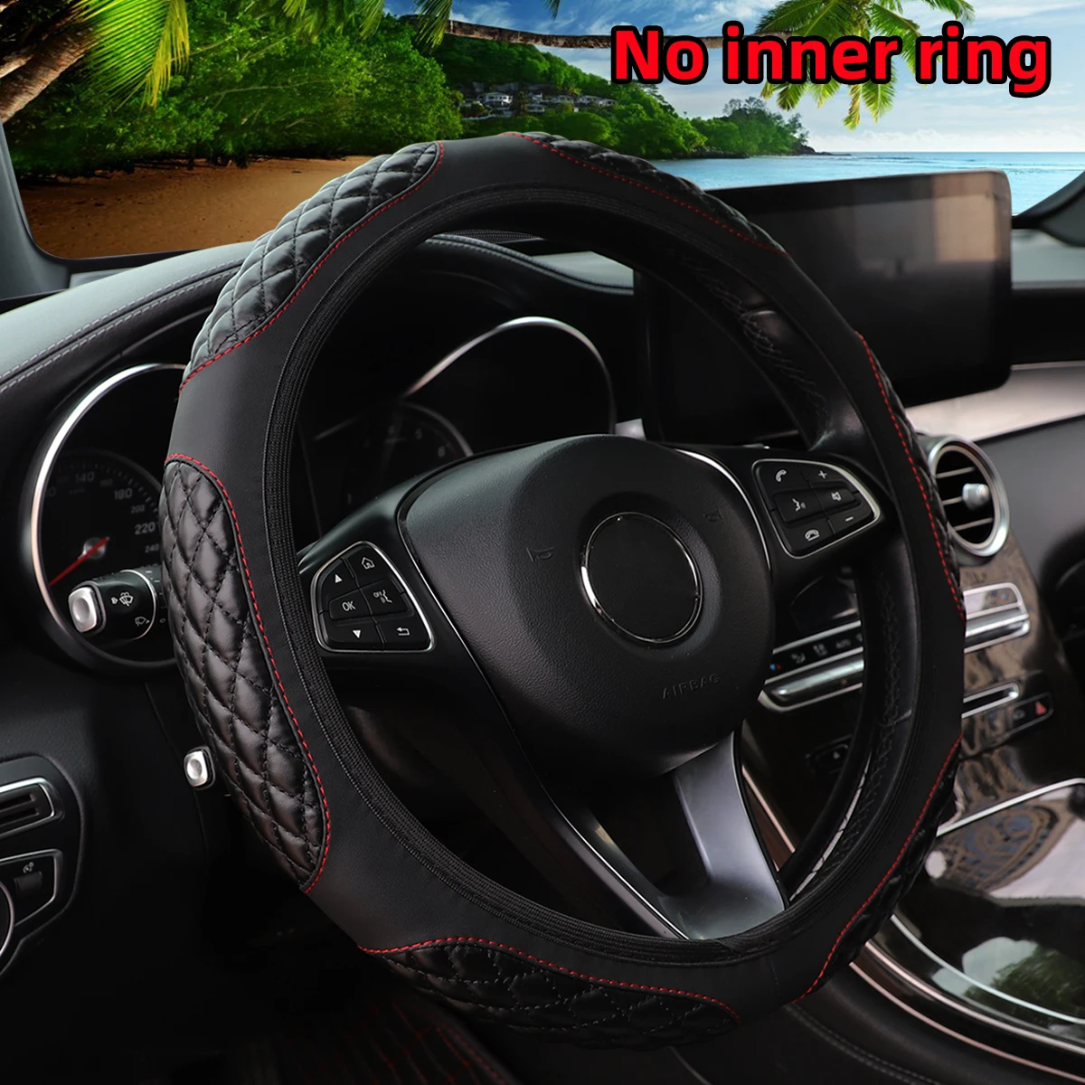 1 artificial sheepskin stereo embroidery soft and comfortable car supplies no inner ring steering wheel cover fits 14.5-15 inche steering wheel cover
