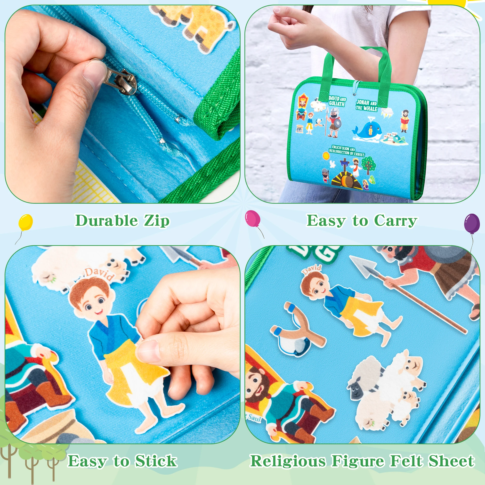 6Pcs Portability Religions Theme Felt Storyboard With Gift Box Jesus David Printed Puzzle Toy Kid Favor for Anniversary Birthday