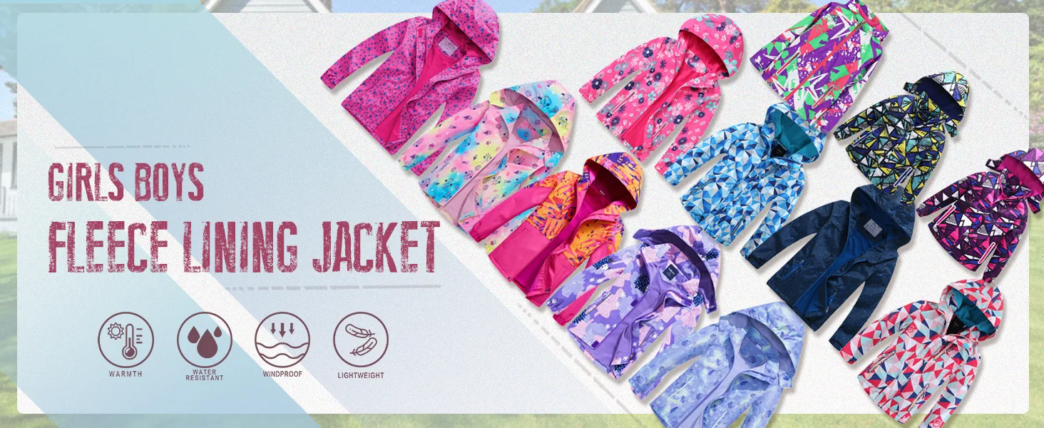 New Autumn Girls Floral Outdoor Jackets Children's Flush Lined Waterproof Outerwear Kids Spring Long Sleeve Thick Hooded Coats