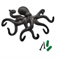 Octopus Key Holder Cast Iron Decorative Rustic Towel Hooks Wall Mounted Heavy Duty Coat Hooks 1