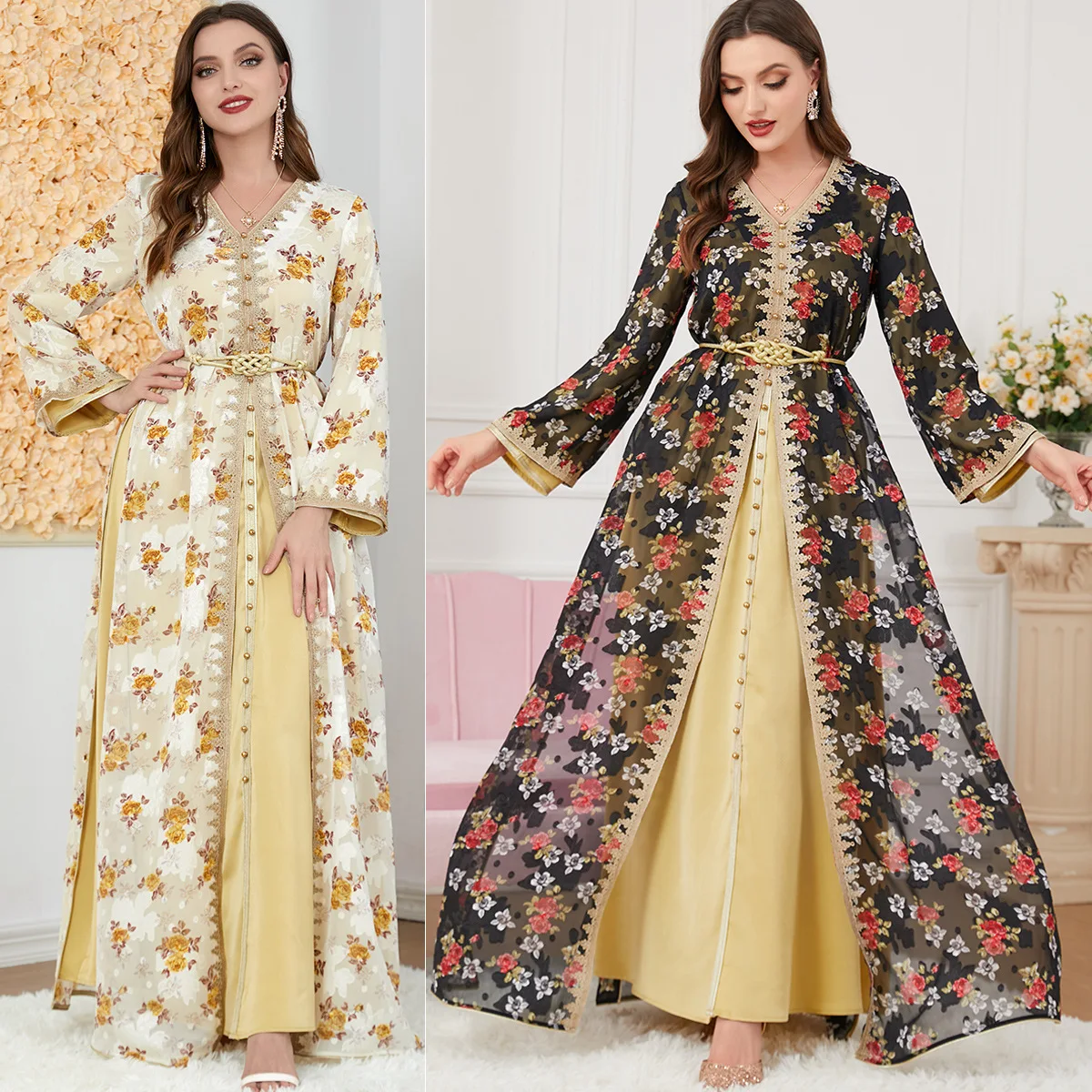

Gorgeous Party Evening Dresses Sets Abayas Muslim Ramandan Eid Robe Cardigan Long Gowns Kimono Jubah Thobe Islamic Prayer