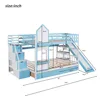 Playhouse Style Bunk Size with Slide and 2 Drawers for Kids Teens, Solid Wood Bunk Bed Frame with Storage Stairs and Shelves 5