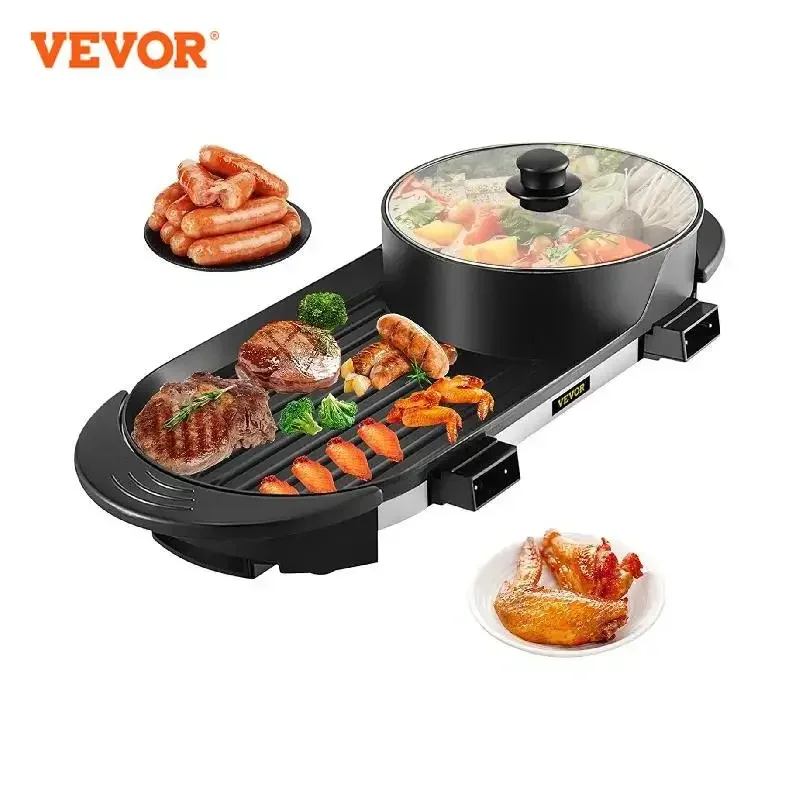 Vevor Electric Bbq Pan Grill 2 In 1 Hot Pot Portatile Senza Fumo Materiale Durevole Veloce Anche Riscaldato Per Crostacei Verdure Casa