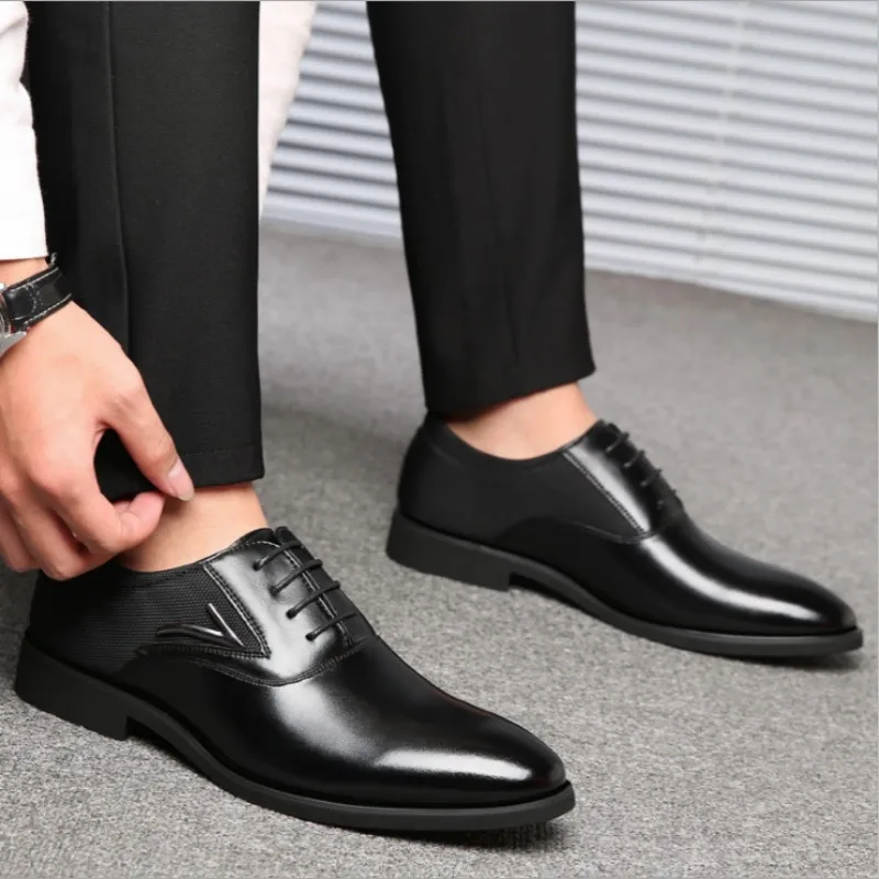 Men Fashion solid Color Lace Up Casual Business Shoes Non Slip Formal Office Event Shoes For Men 4