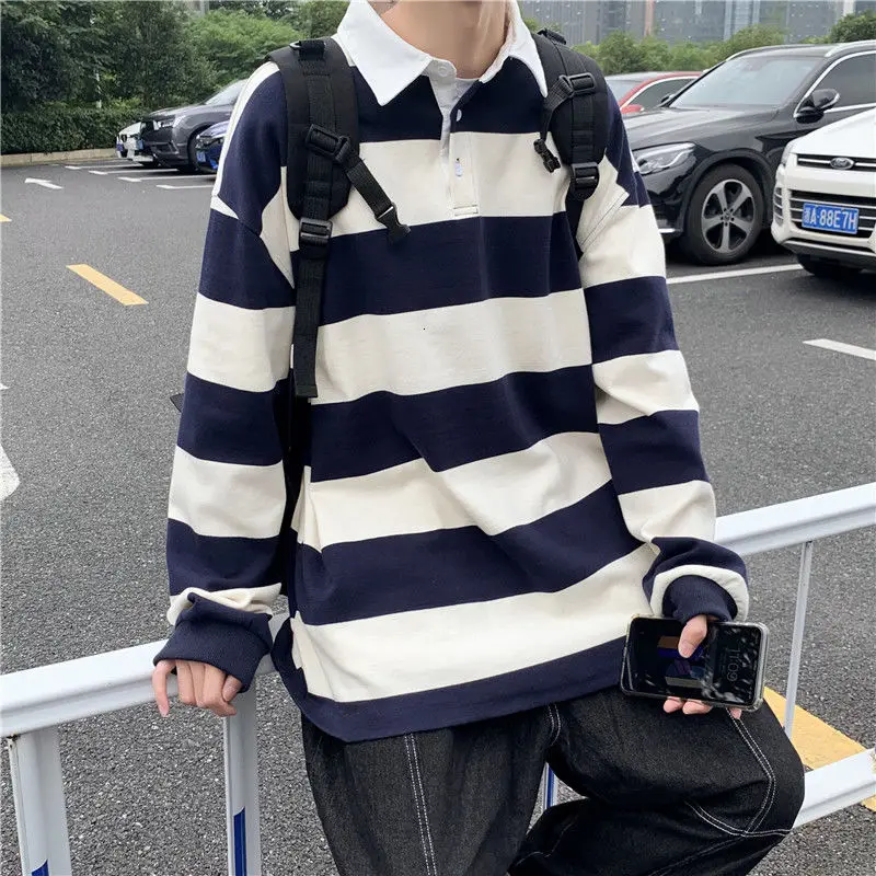 Autumn Streetwear Loose Hip-hop Pullover Sweatshirt Men Hoody Lapel Hoodie Men's Fashion Hit Color Casual Striped Hoodies Mens