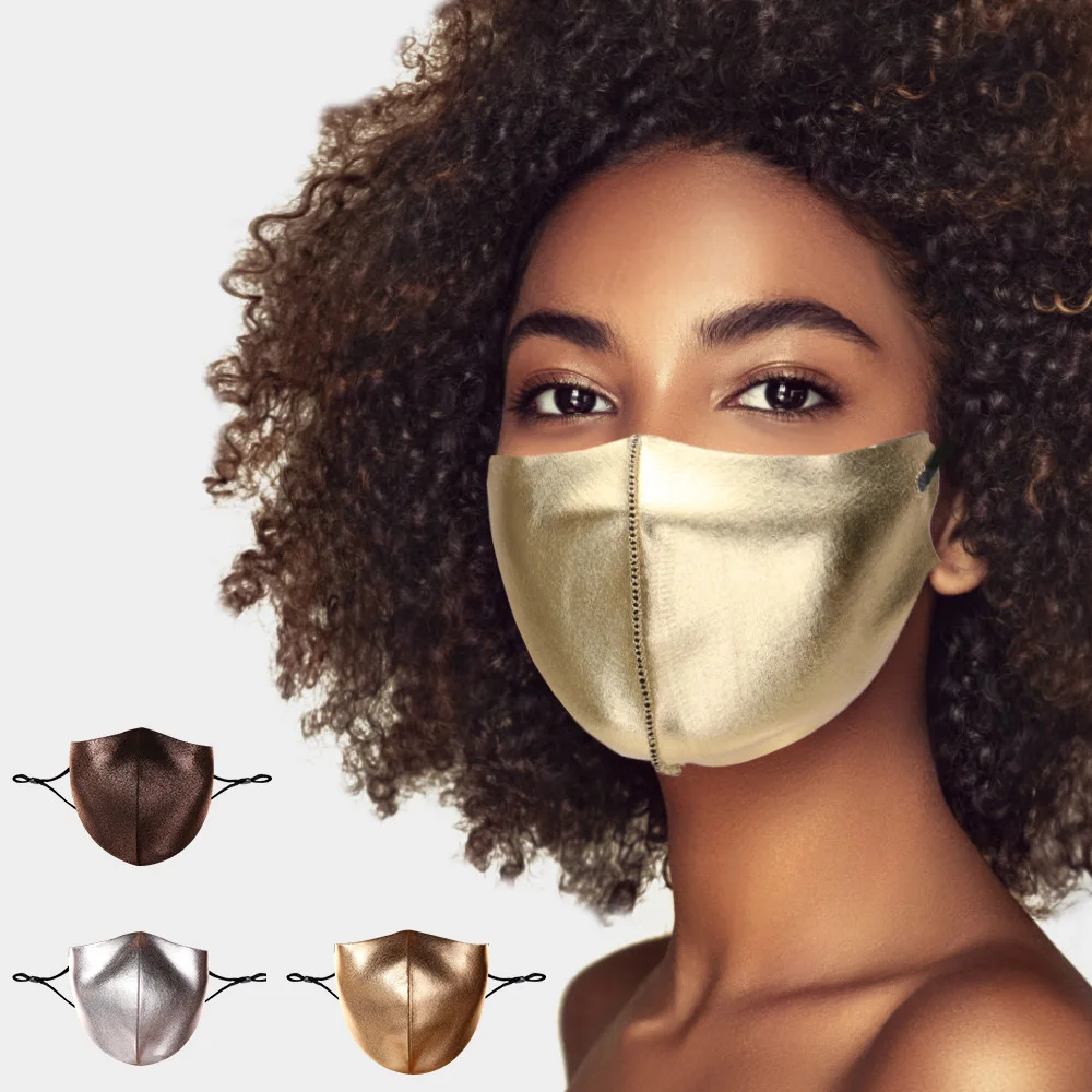 New Gold Silk Mask Women Fashion 2ply Breathable Face Masks Adjustable Strap Unisex Adult Anti-dust Masque No Decoration