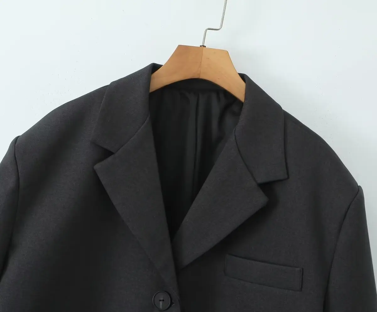 Chill Dark Gray Oversized Blazer Boyfriend Vintage Women Notched Collar Loose Suit Fashion Coat
