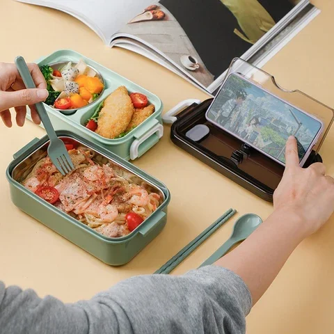 

304 Stainless Steel Lunch Box Bento Box For School Kids Office Worker 2layers Microwae Heating Lunch Container Food Storage Box