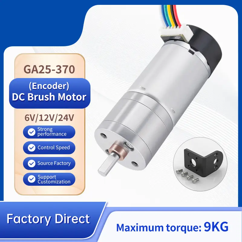 JGA25-370 Miniature Geared DC Motor With Encoder, 6V/12V/24V, Reversible Rotation, Torque up to 9 KG.CM, Encoder Geared DC Motor image 1