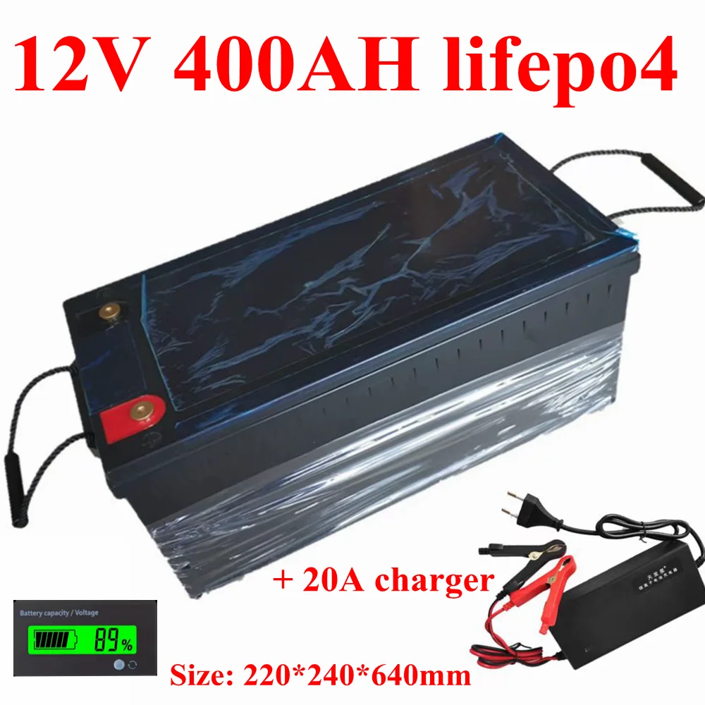 

Waterproof 12.8V 12V 400AH Lifepo4 lithium battery for Golf Carts power supply EV Solar Storage inverter boat + 20A charger