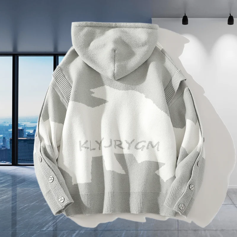 GIOIO men's hoodie, new spring and autumn color matching knitted hooded sweater, fashionable knitted sweater pullover top jacket