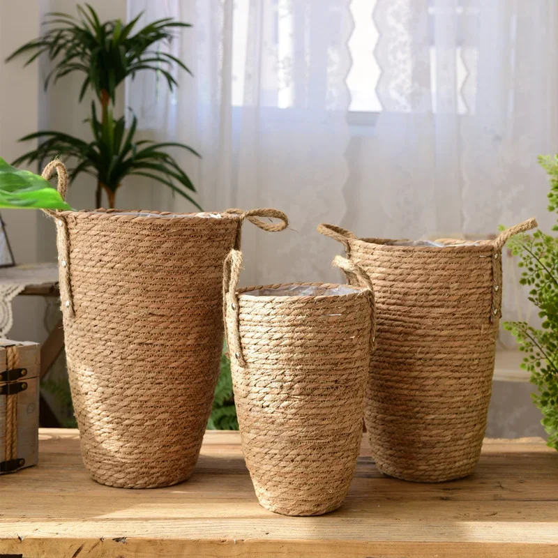 

Handwoven Storage Basket Flower Vase Ornaments Home Dirty Clothes Basket Toys Sundries Storage Garden Pot Flower Arrangement