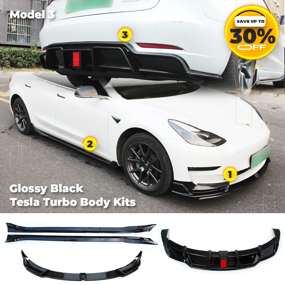 Tesla 2023 Turbo Body Kit Paraurti Nero Lucido Lip Chin Diffusore Spoiler Deflettore Per Tesla Model 3 2017- 2023 Accessorio Tuning