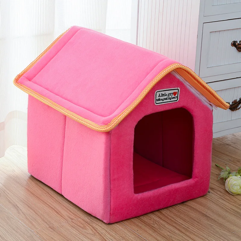 

Winter Dog House Foldable Bed With Mat Soft Leopard Dog Puppy Sofa Cushion House Kennel Nest Pet Cat Bed For Small Medium Dogs