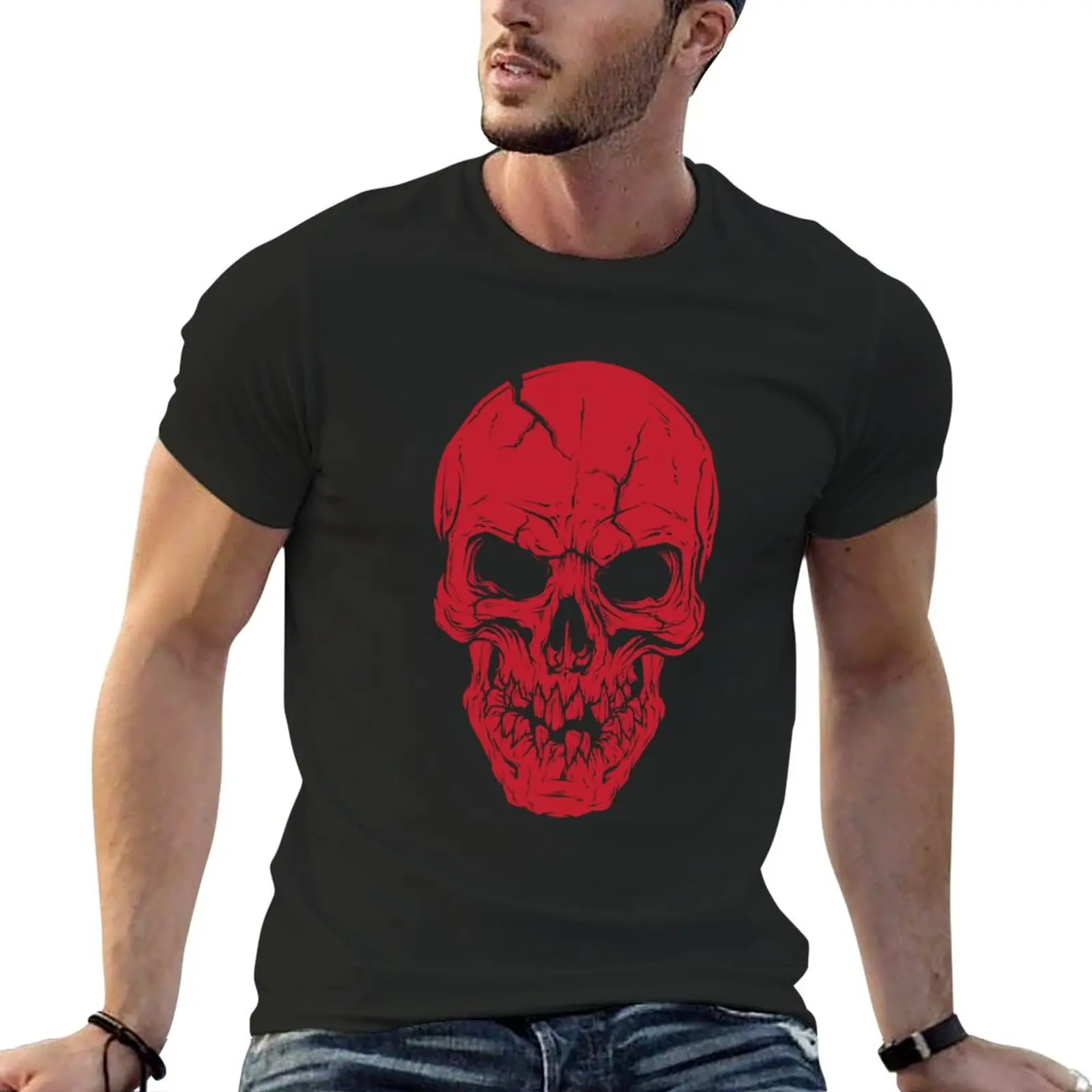 

New Tête de mort rouge effrayante T-Shirt oversized t shirt black t shirts quick drying t-shirt plain t shirts men