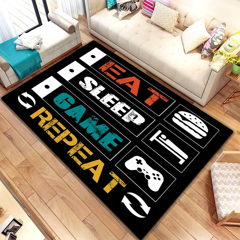 Gamer Controller Themed Black Area Rug for Kids and Teens Playroom or Bedroom