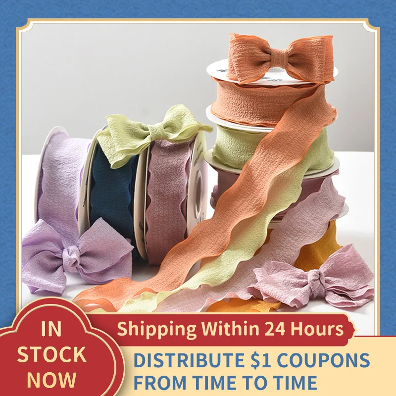 Handmade Wrinkled Lace Edge Ribbon for Gift Wrapping and Floral Decorations - 10 Yards