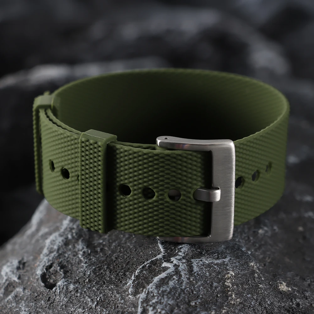 Premium Waterproof Silicone Rubber Watch Strap - Elastic Woven Pattern in Black, Blue, Grey, and Orange