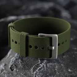Premium Waterproof Silicone Rubber Watch Strap - Elastic Woven Pattern in Black, Blue, Grey, and Orange - 22mm (Green)