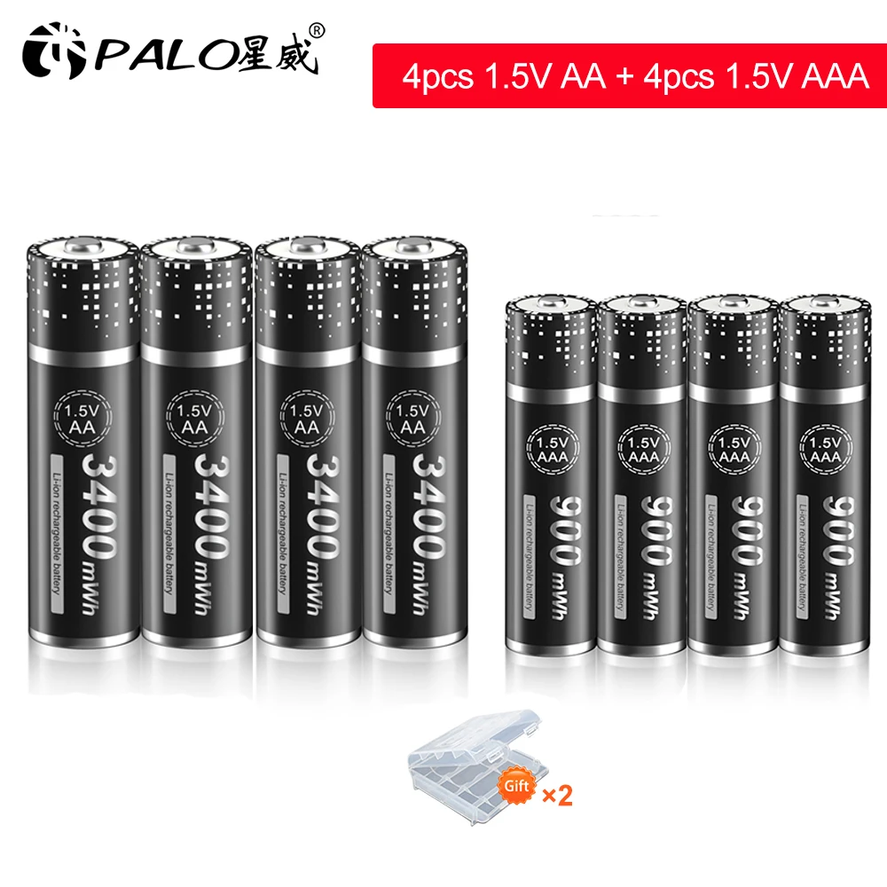 

Аккумуляторная литий-ионная батарея PALO 1,5 в AA + литиевая батарея AAA AA AAA для часов, мышей, компьютеров, игрушек и т. д.