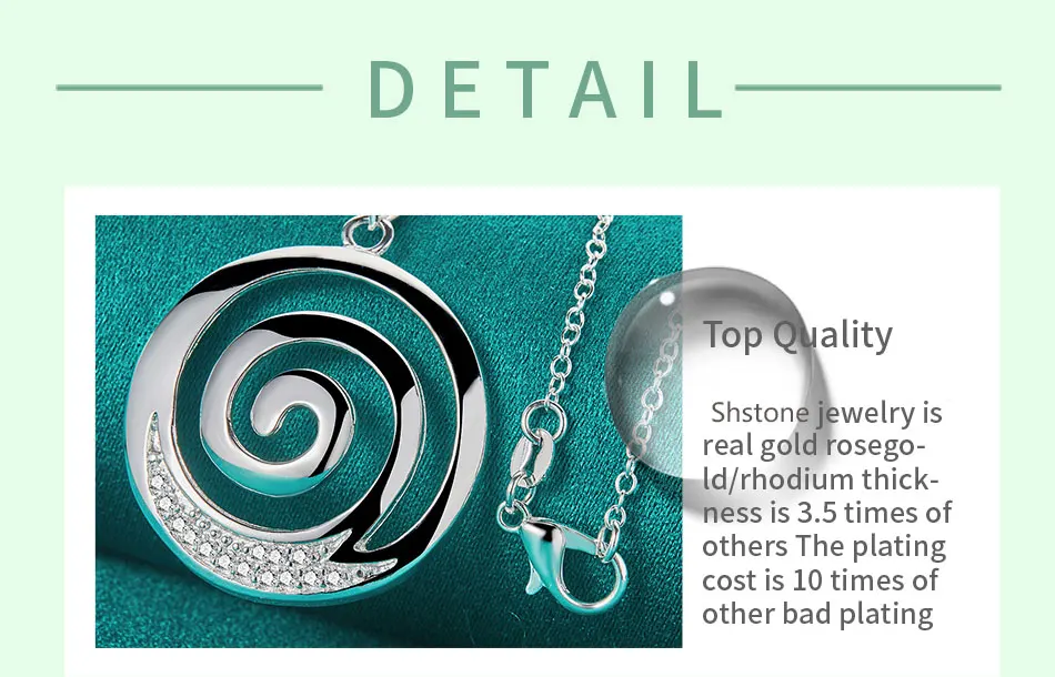 Halskette mit rundem Spirale-Anhänger aus 925er-Sterlingsilber, 40,6–76,2 cm, AAA-Zirkon, für Damen, Verlobung, Hochzeit, modischer Charm-Schmuck – Detail 7