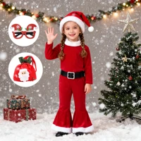 Kids Christmas Red Santa Claus Costume for Girls Carnival Party XMAS Elves Long Sleeves Top+Pants+Hat New Year Party Clothes Set