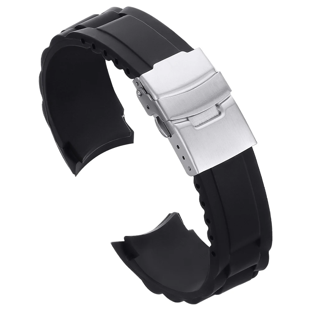 Curved End Silicone Sport Watch Strap with Folding Buckle - Multi-Size Options