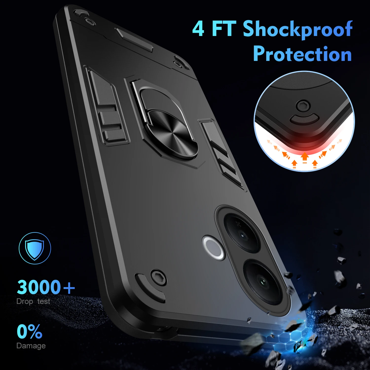 Enhanced Military Armor Shockproof Case with Ring Stand Holder and Protective Shell Coque