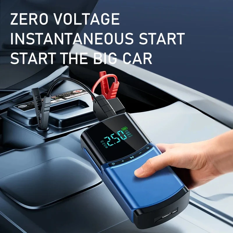 4 in1 Car Jump Starter Emergency Air Pump 150PSI Air Compressor 12400mAh Peak Current 1000A Starter Device Digital Tire Inflator