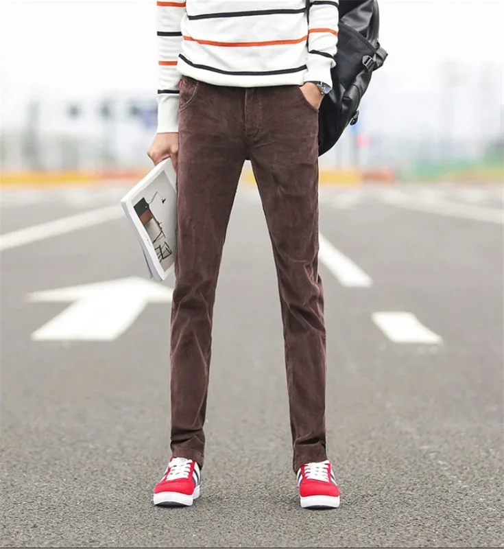 

Autumn Winter Men's Casual Corduroy Pants Business Loose Middle-aged Pleated Warm Solid Colour Men Trousers Cotton Slacks