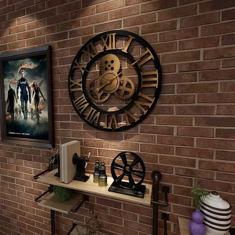 3D Retro Industrial Style Wall Clock European Wood Home Wall Watch Decoration For Living Room Office Bar Art Decor Horologe wall clock,3d wall clock