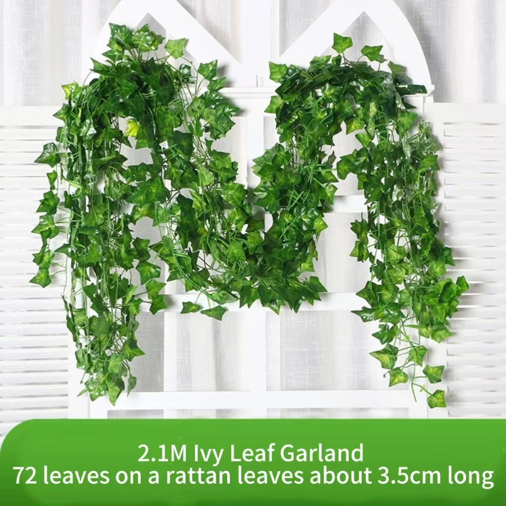 2.1M Green Ivy Leaf Hanging Vine Home Garden Decoration Artificial Garland Silk Wall Plant Wedding Party DIY Fake Wreath Leaves 3