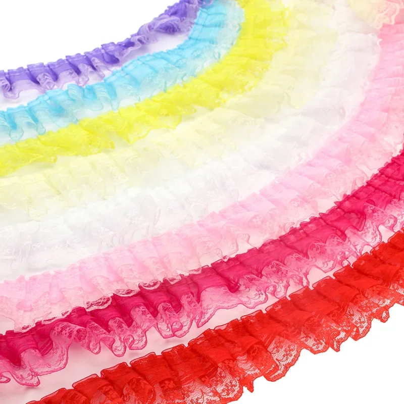 2 Yards/bag Solid Color Lace Wrinkle Lace Wedding Satin Ribbon Knot DIY Fabric Ribbons Crafts Accessories Materials Sew