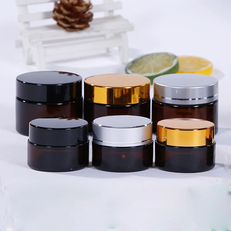 

5pcs 5g 10g 20g 30g 50g Empty Amber Glass Jar Container Travel Cosmetics Jar Cream Lotion Powder Bottle Jar Ointment Box