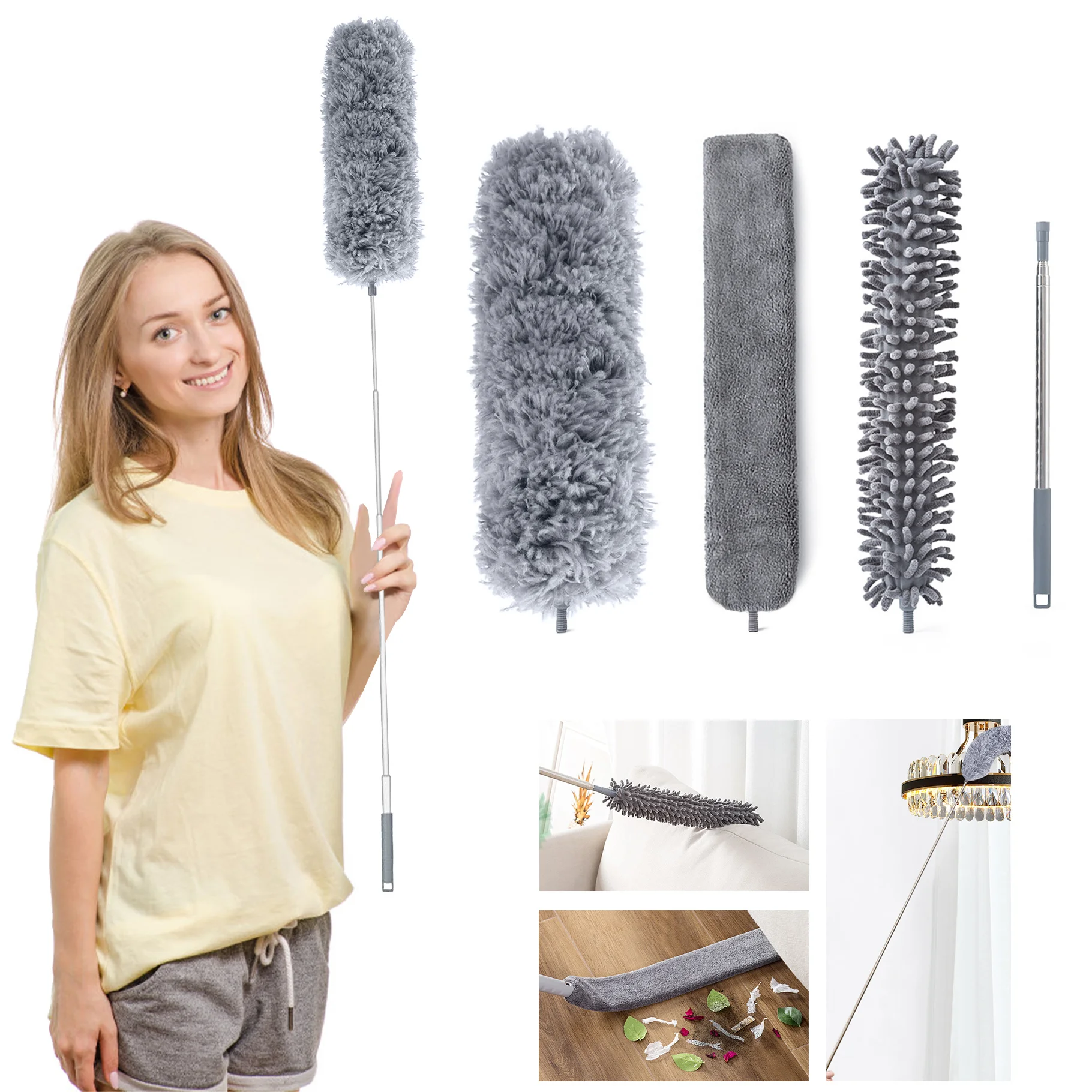 4PCS Long Handle Microfiber Duster Brush For Sofa Bed Furniture