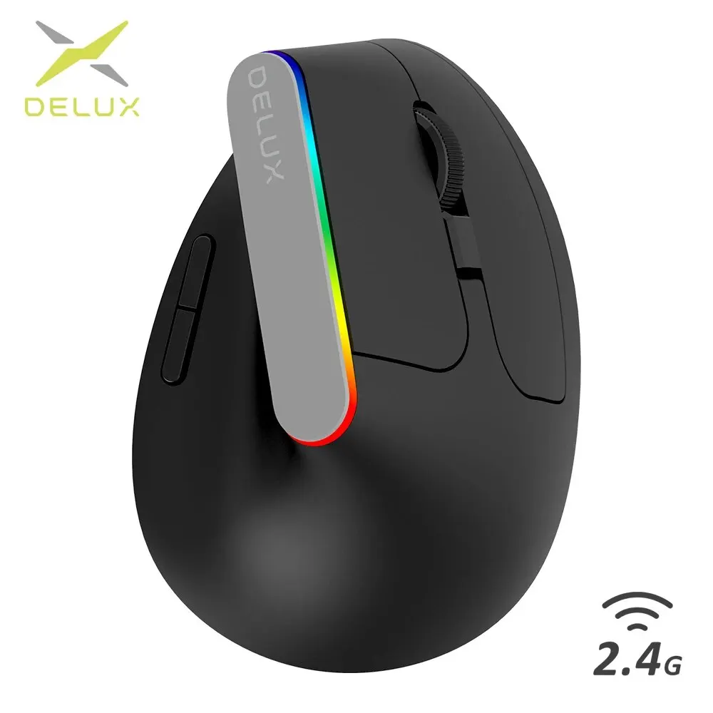 Delux M618C Wireless Silent Ergonomic Vertical 6 Buttons Gaming Mouse USB Receiver RGB 1600 DPI Optical Mice With For PC Laptop