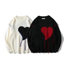 

Harajuku love pattern knitted ugly sweater grandpa sweater women cute pullover men letter punk rock black red gothic vintage