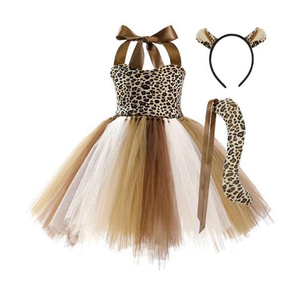 Child Halloween Dresses Leopard print Summer Girls Clothes Tutu Kids Princess Dress Birthday Party Vestidor Robe