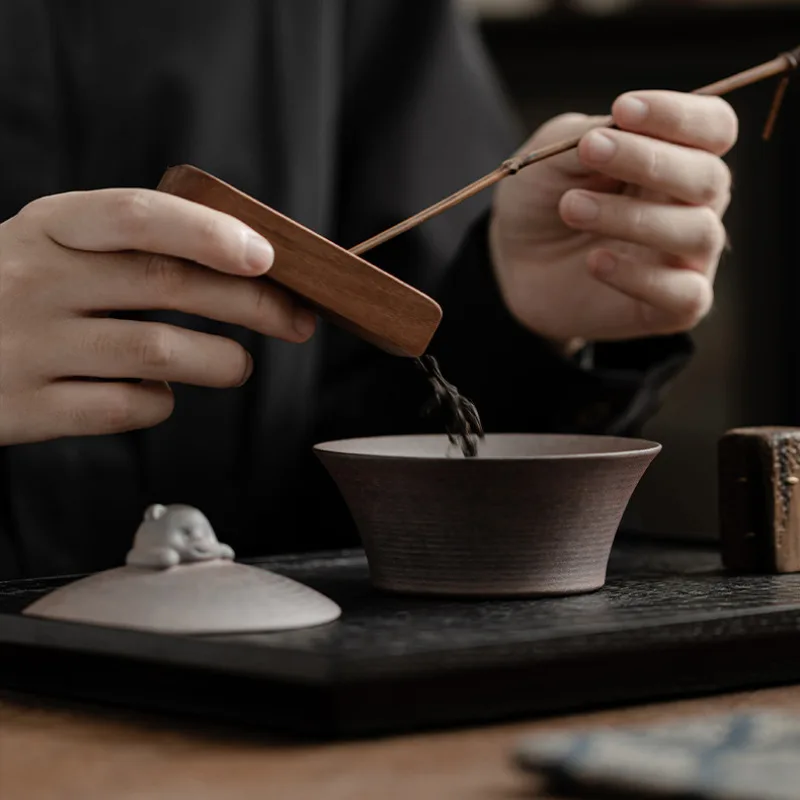 140ML Handmade Coarse Pottery Gaiwan Retro Old Rock Mud Little Bear Tea Tureen Tea Brewing Cover Bowl Kung Fu Tea Accessories