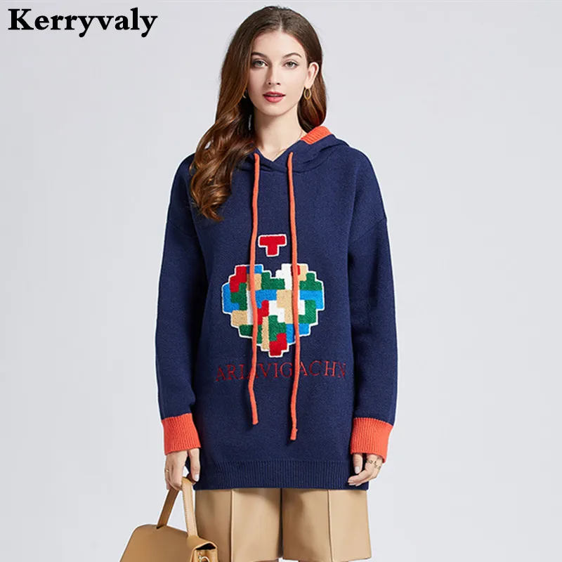 

Autumn Leisure Love Arctic Hooded Velvet Loose Knitted Thickened Long Sweater Women Tops Casacos De Inverno Feminino K5331