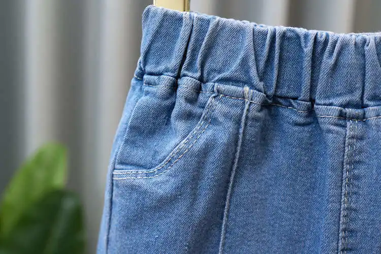 قيعان الجرس المرنة للبنات ، جينز أنيق وجيد التهوية ، لون خالص ، عصري ، عمر 3-12 سنة ، نمط الربيع والخريف