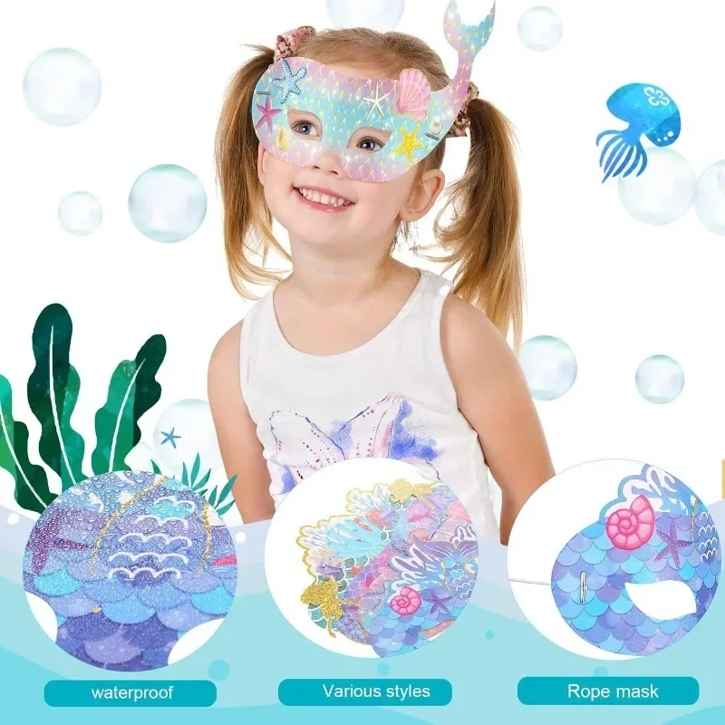 12 PCS Children's Birthday Mermaid Masks 12 Mermaid Masks Ocean Cosplay Party Masks, Blindfolds