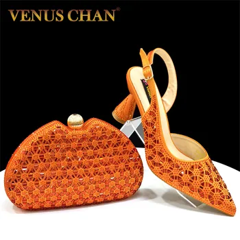 Venus Chan Elegant Orange-Colored Italian Design Women's Shoes and Bag Set with Butterfly Decoration for Weddings and Partiesn 1